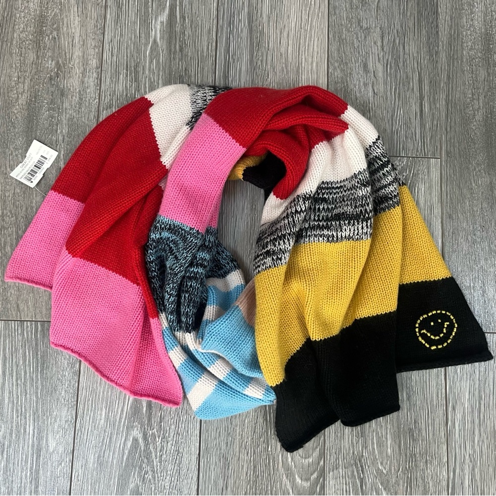 Kerri Rosenthal Marled Stripe Multicolor Cashmere Wool Smiley Scarf $398 NWT
